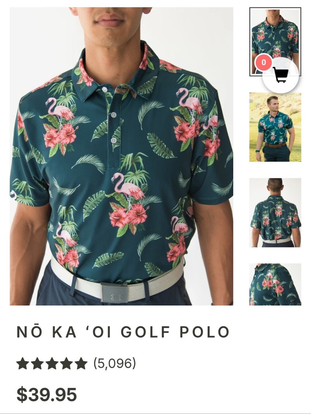 Golf Polo - Green Tropical Flamingo Print